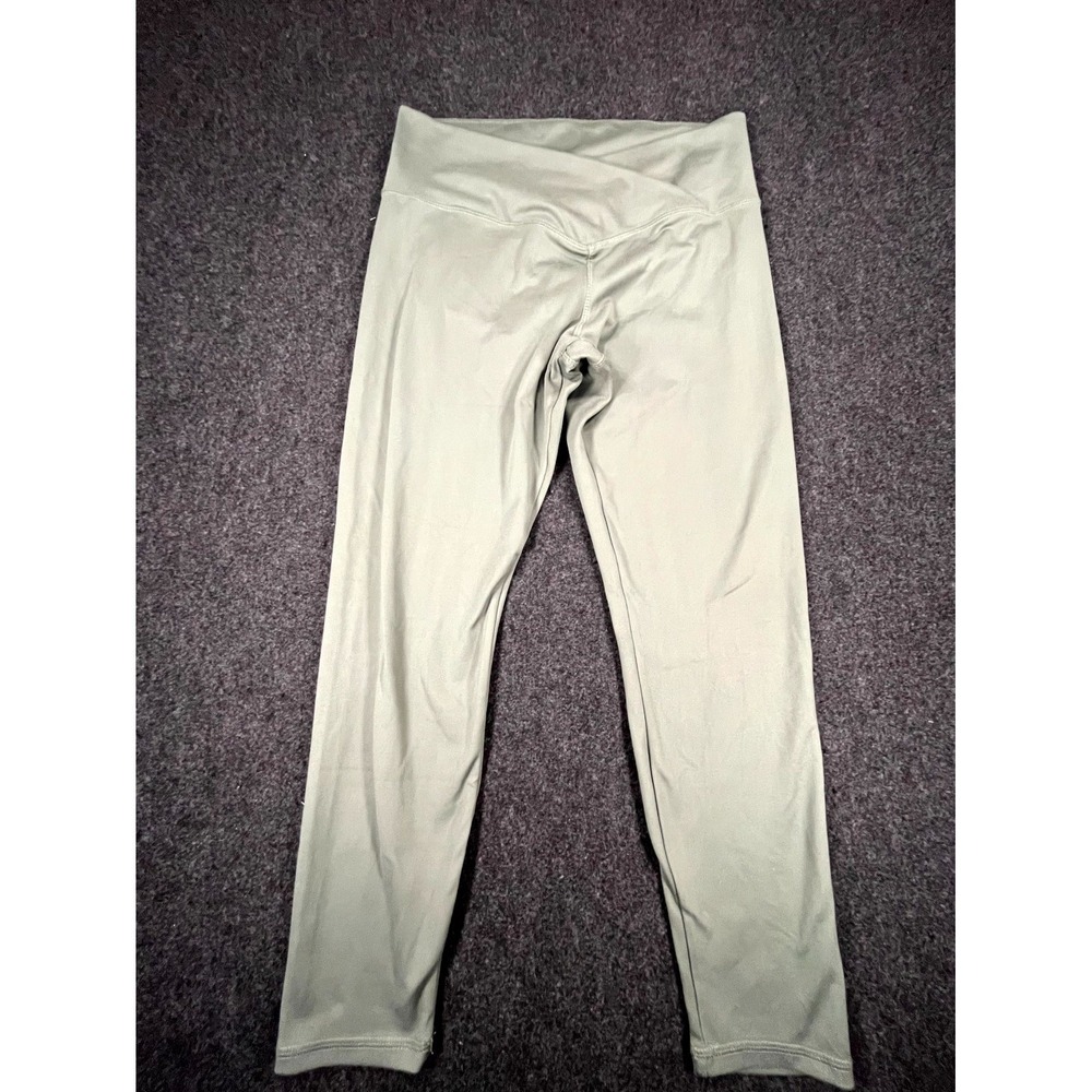 Danskin Crossover Leggings Women Large Green Cropped Athletic Yoga Workout Pants
